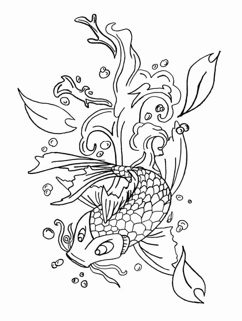 776x1029 Drawn Koi Carp Coloring Page Pencil And In Color With Coy Fish
