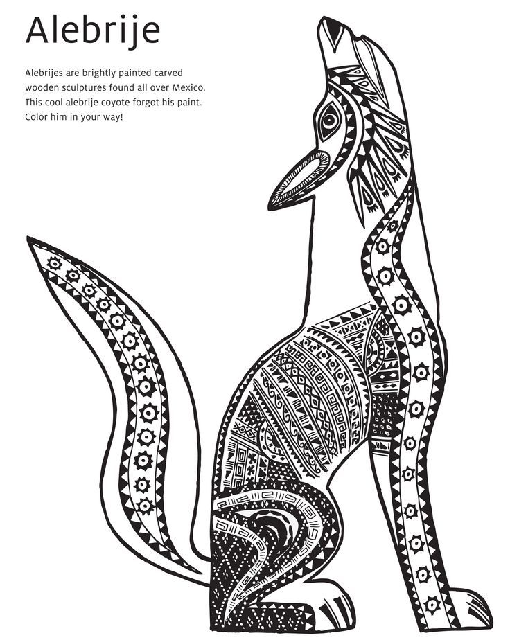 736x924 Mexican Folk Art Animal Drawings Alebrije Coyote Coloring Page