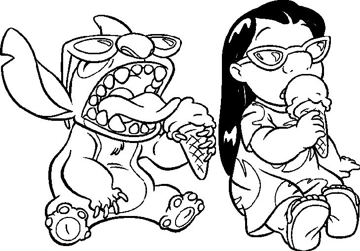 730x509 Lilo And Stitch Eating Ice Cream Coloring Pages For Kids