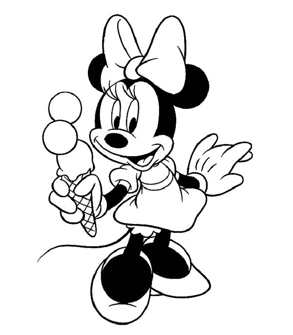 600x686 Minnie Mouse Eats Ice Cream Coloring Page