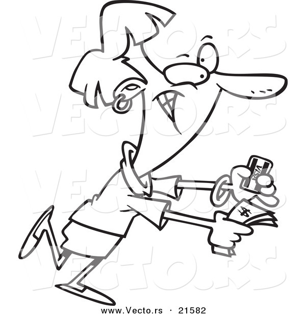 600x620 Vector Of A Cartoon Businesswoman Holding Out Cash And A Credit