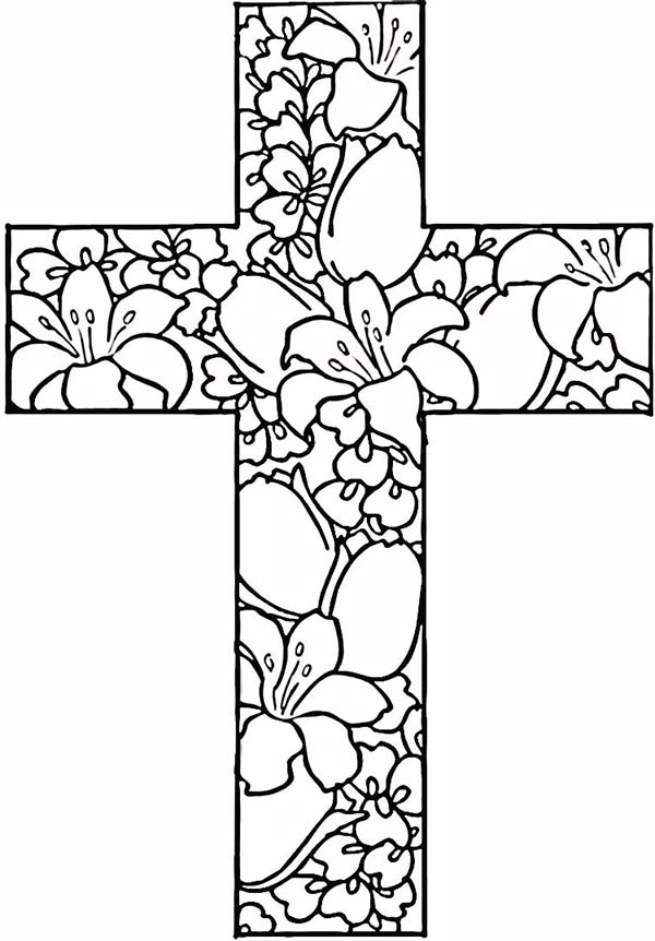 600x862 Printable Adult Coloring Pages Flowers Cross Free