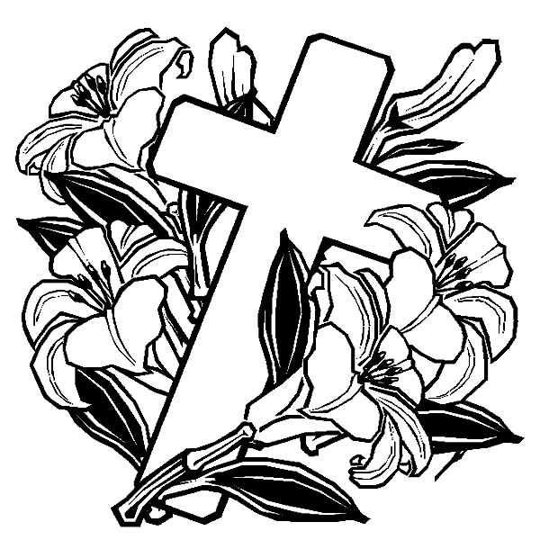 600x600 Cross With Roses Coloring Pages