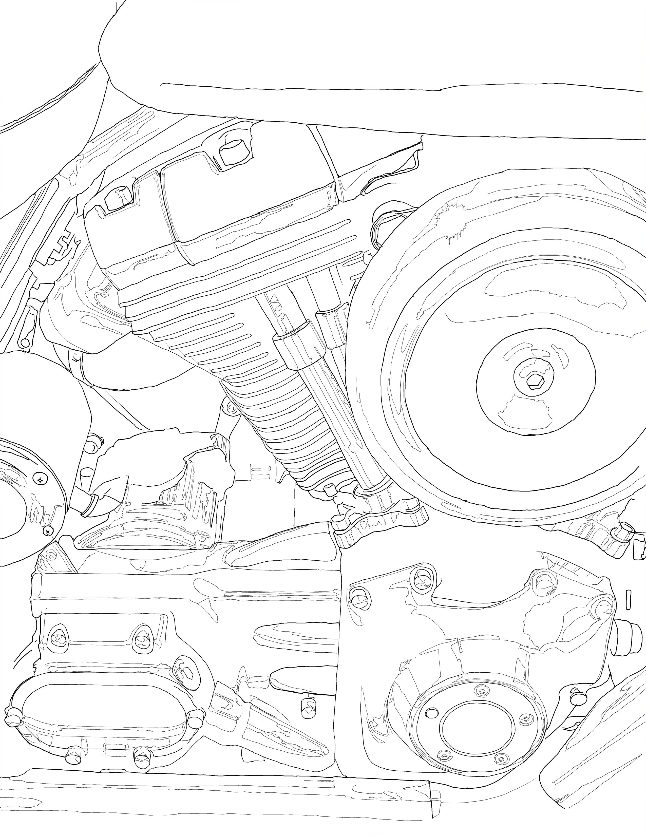 2550x3300 Motorcycle Engine Close Up Adult Coloring Pages