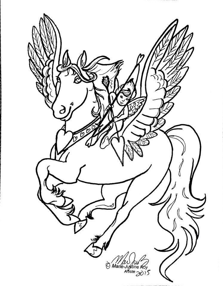 747x960 Free Coloring Page Valentine Pegasus Cupid Art