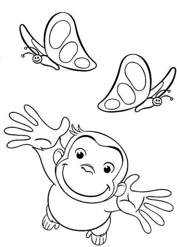 600x840 Curious George And Gorgeous Butterfly Coloring Page
