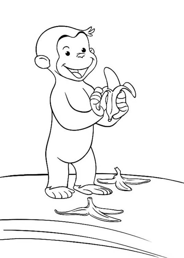 600x840 Curious George Littering The Way With Banana Peel Coloring Page
