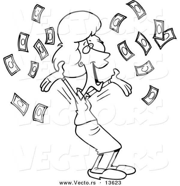 600x620 Vector Of A Cartoon Happy Businesswoman With Falling Cash