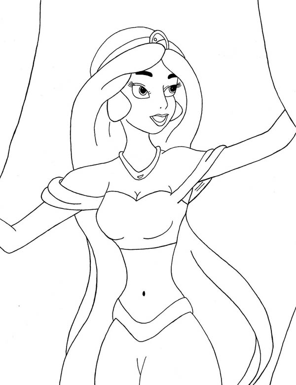 600x780 Princess Jasmine Open The Curtain Coloring Page