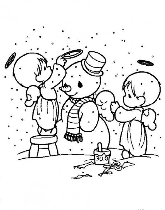 580x736 Snowman Coloring Pages Cute Angels Decorating Snowman
