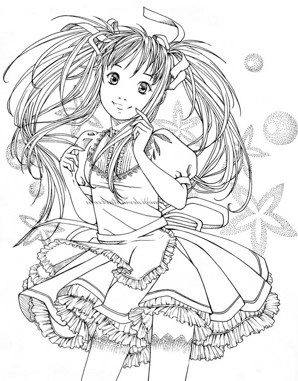 600x766 Free Coloring Pages Of Animeanime Girl Cute