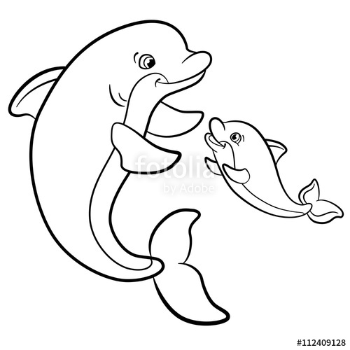 500x500 Coloring Pages Marine Wild Animals Mother Dolphin Swims With Her