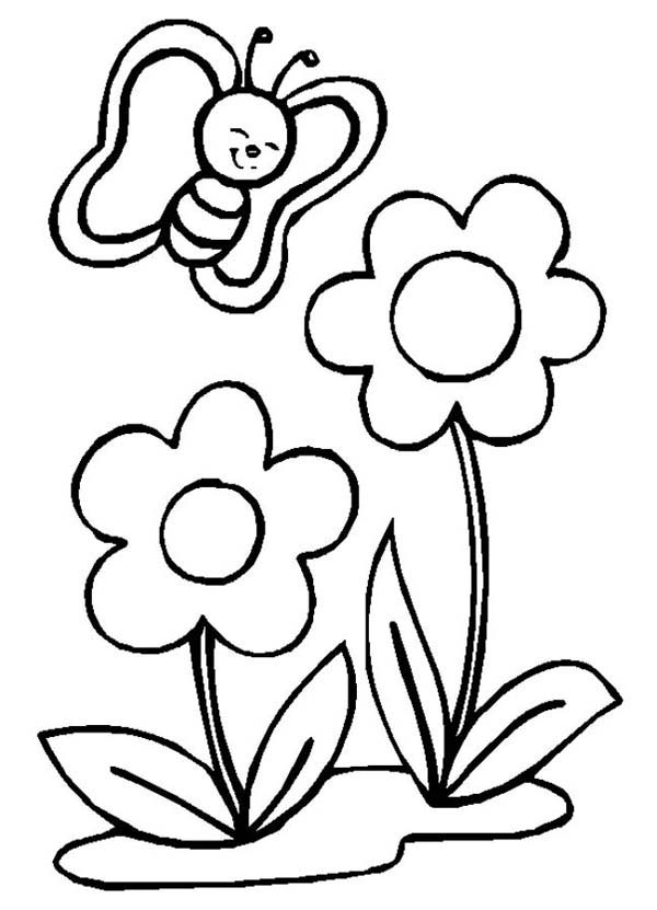 600x831 Cute Flower Coloring Pages Cute Little Butterfly And Two Flowers