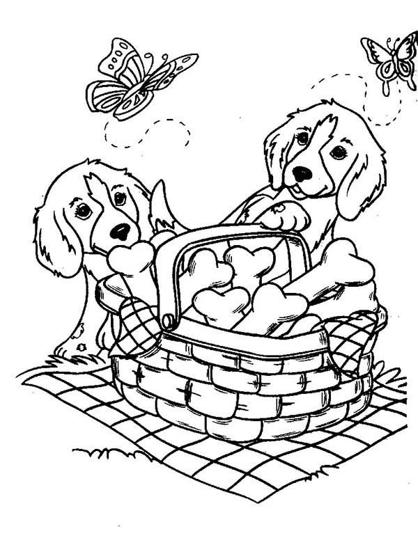 600x773 Two Cute Dog And Butterflies With A Basket Of Bone Biscuits