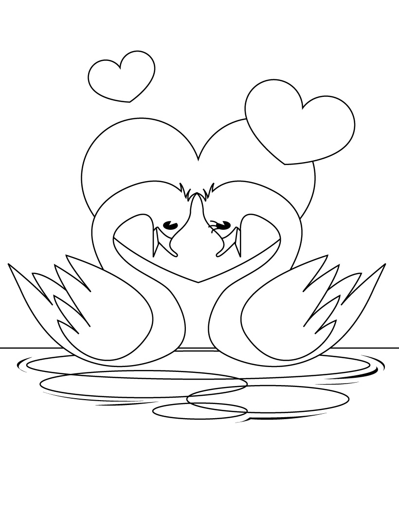 820x1060 Cute Swan In Love Coloring Page For Kidz