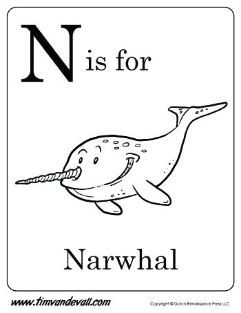 350x453 Narwhal Coloring Page Narwhal Color N Is For Narwhal Letter N