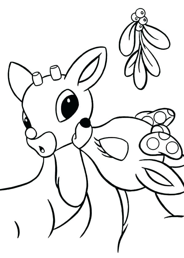 600x840 Cute Reindeer Coloring Sheets Pages Of Pictures Kiss The Red Nosed