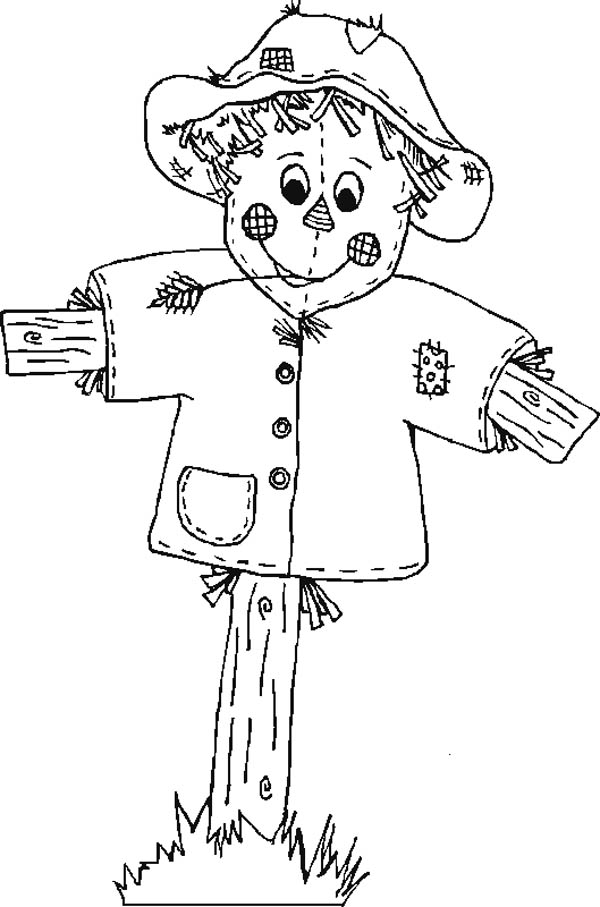 600x907 Cute Scarecrow In Autumn Season Coloring Page Color Luna