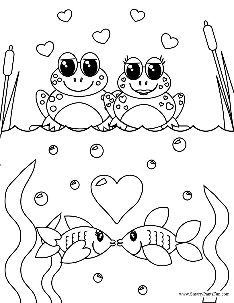816x1056 Frog And Fish Couples Valentine Day Coloring Page Adult Coloring