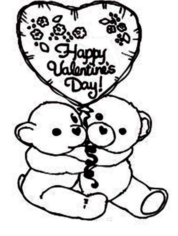 600x795 Two Cute Bear Say Happy Valentine's Day Coloring Page