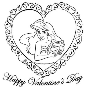 300x300 Ariel Little Mermaid Say Happy Valentine's Day Coloring Page