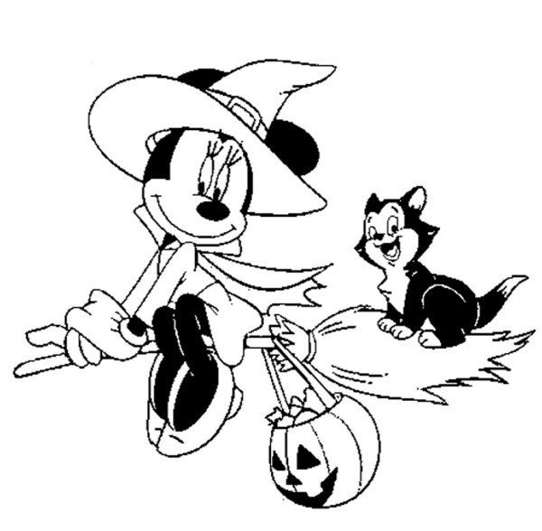 600x588 Minnie Cute Witches Disney Halloween Coloring Pages
