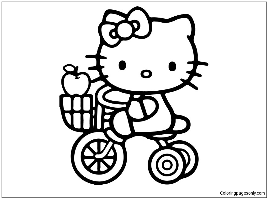855x634 Hello Kitty Riding Cycle Coloring Page