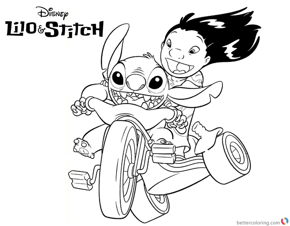 1000x780 Lilo And Stitch Coloring Pages Cycling