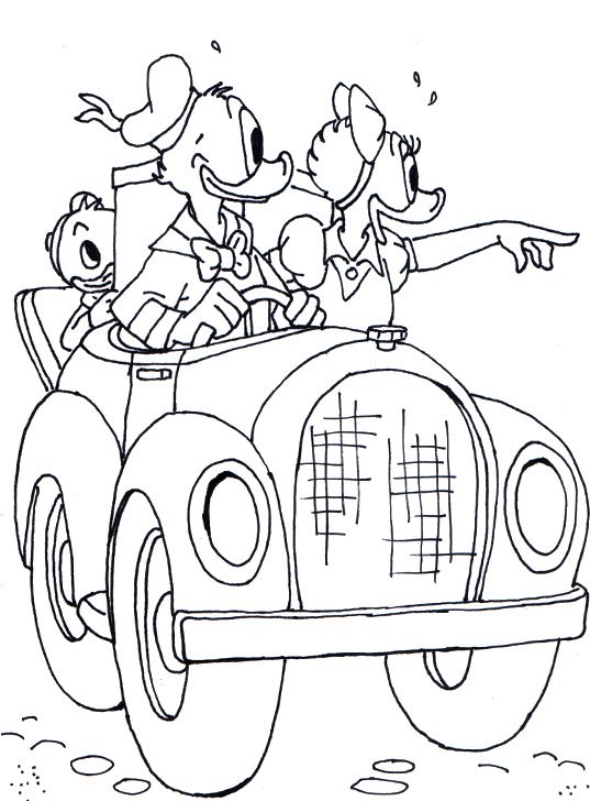 537x728 Donald Driving Car With Daisy Coloring Page Donald Duck Coloring