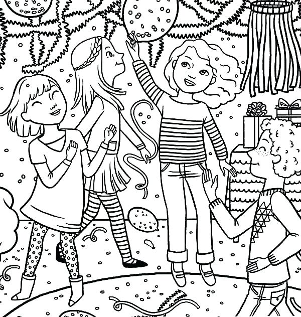 600x632 Party Coloring Pages Dancing Together Birthday Party Coloring