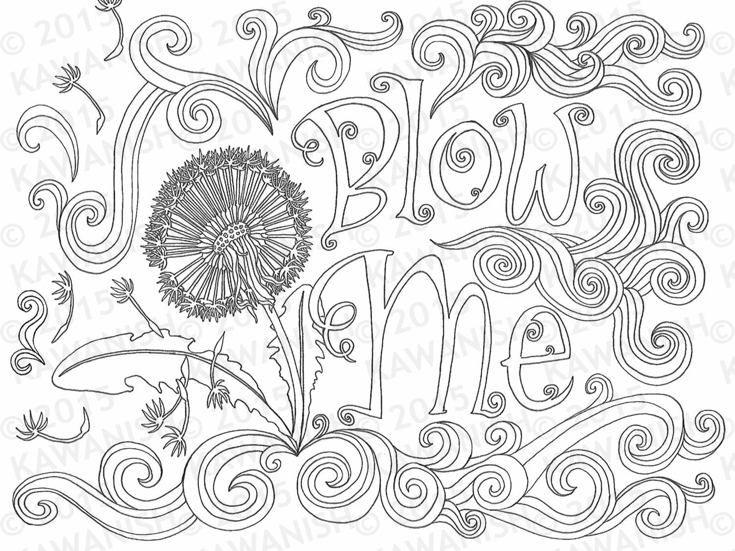 1500x1125 Blow Me Adult Coloring Page Dandelion Flower Gift Wall