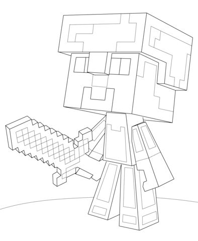 394x480 Minecraft Steve Coloring Page