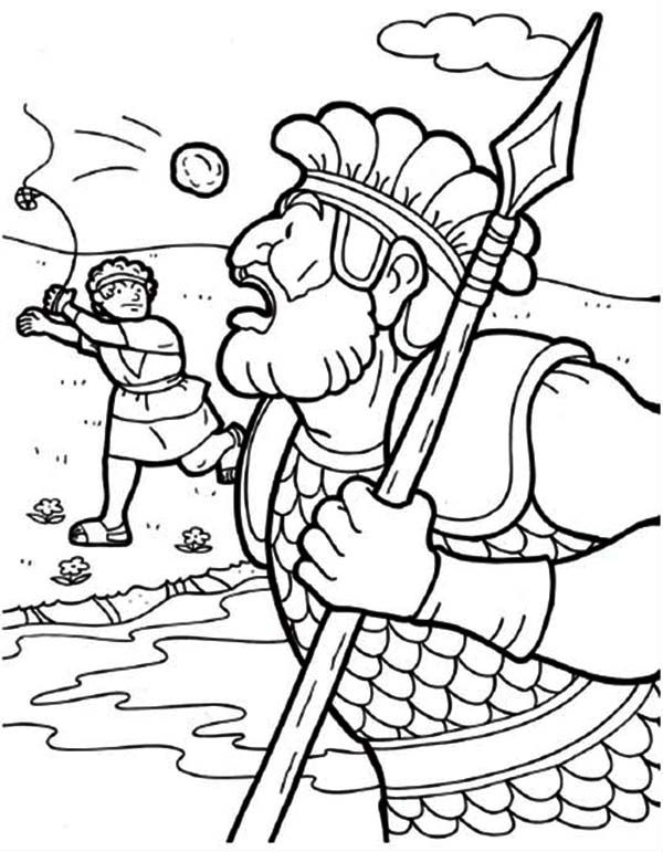 600x771 David And Goliath Coloring Pages Throwing The Stones Children