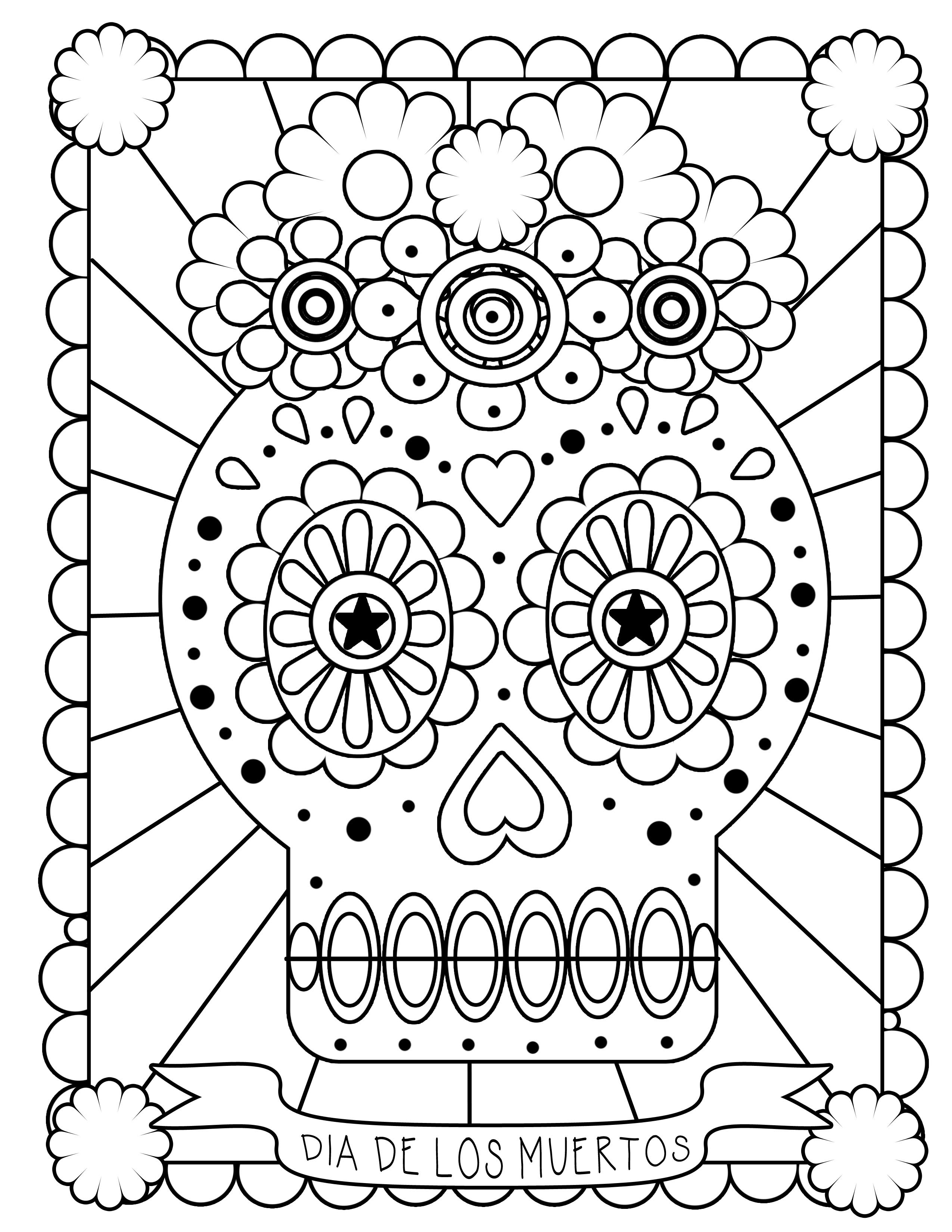 2550x3300 Day Of The Dead Coloring Pages Skulls Page