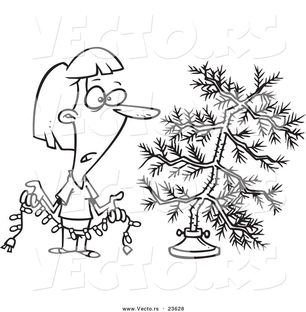 1024x1044 Vector Of A Cartoon Woman Decorating A Sparse Xmas Tree
