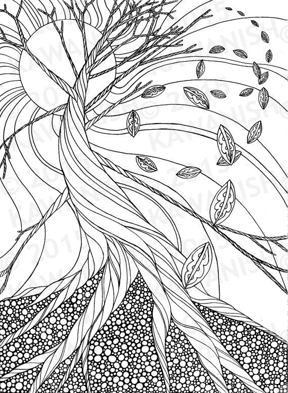 570x776 Dead Tree Autumn Zentangle Adult Coloring Page Gift Von Kawanish