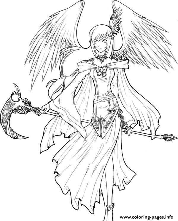 600x744 Angel Of Death Lineart To Color Coloring Pages Printable