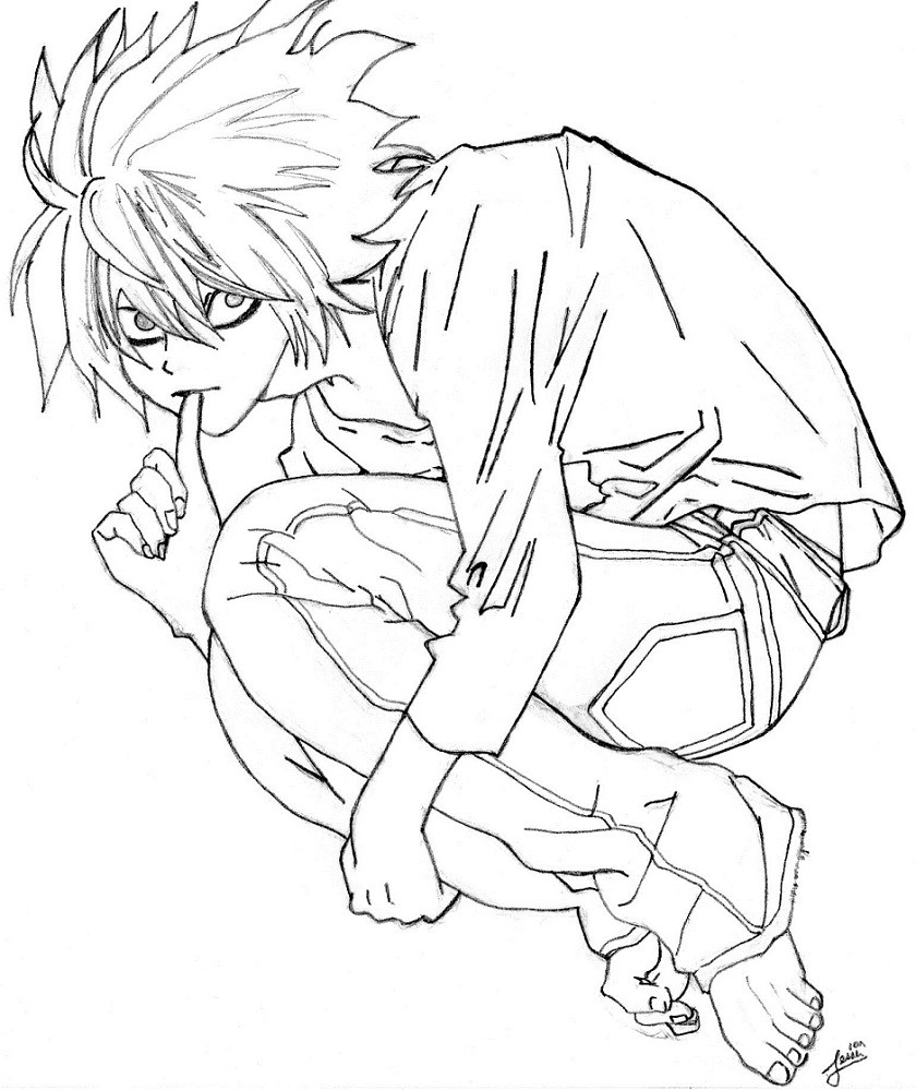 840x999 Pleasing Death Note Coloring Pages L Lawliet From Page Free