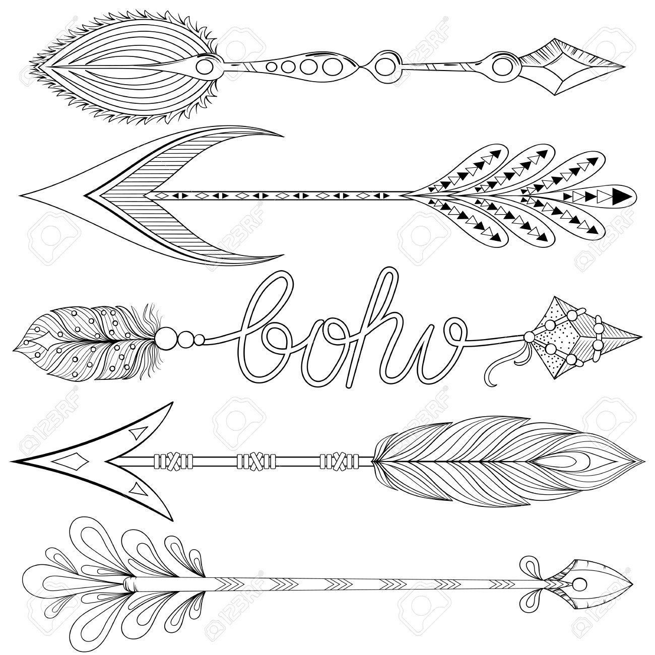 1300x1300 Best Of Bohemian Arrows Set With Feathers Hand Drawn Decorative