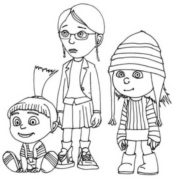 600x611 Despicable Me Margo Edith And Agnes Coloring Pages