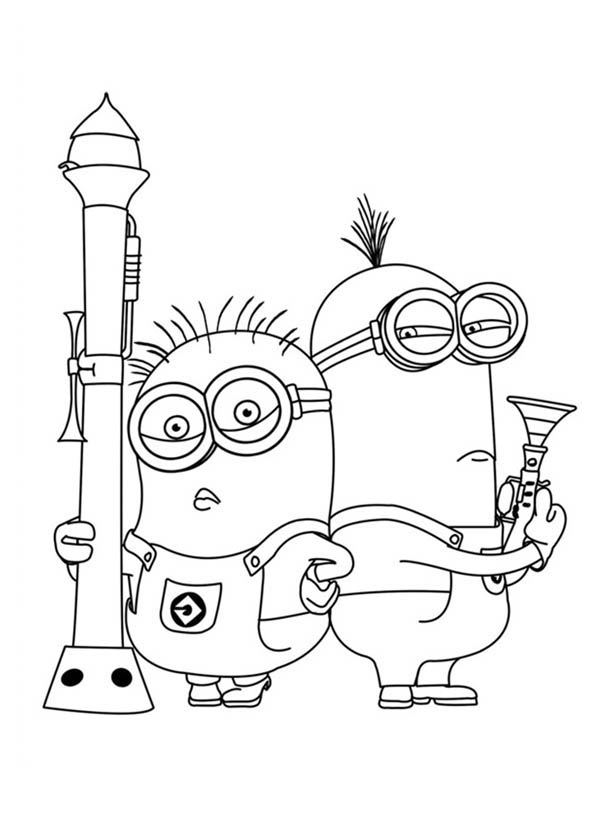 600x834 Minions Posing With Heavy Gun In Despicable Me Coloring Page