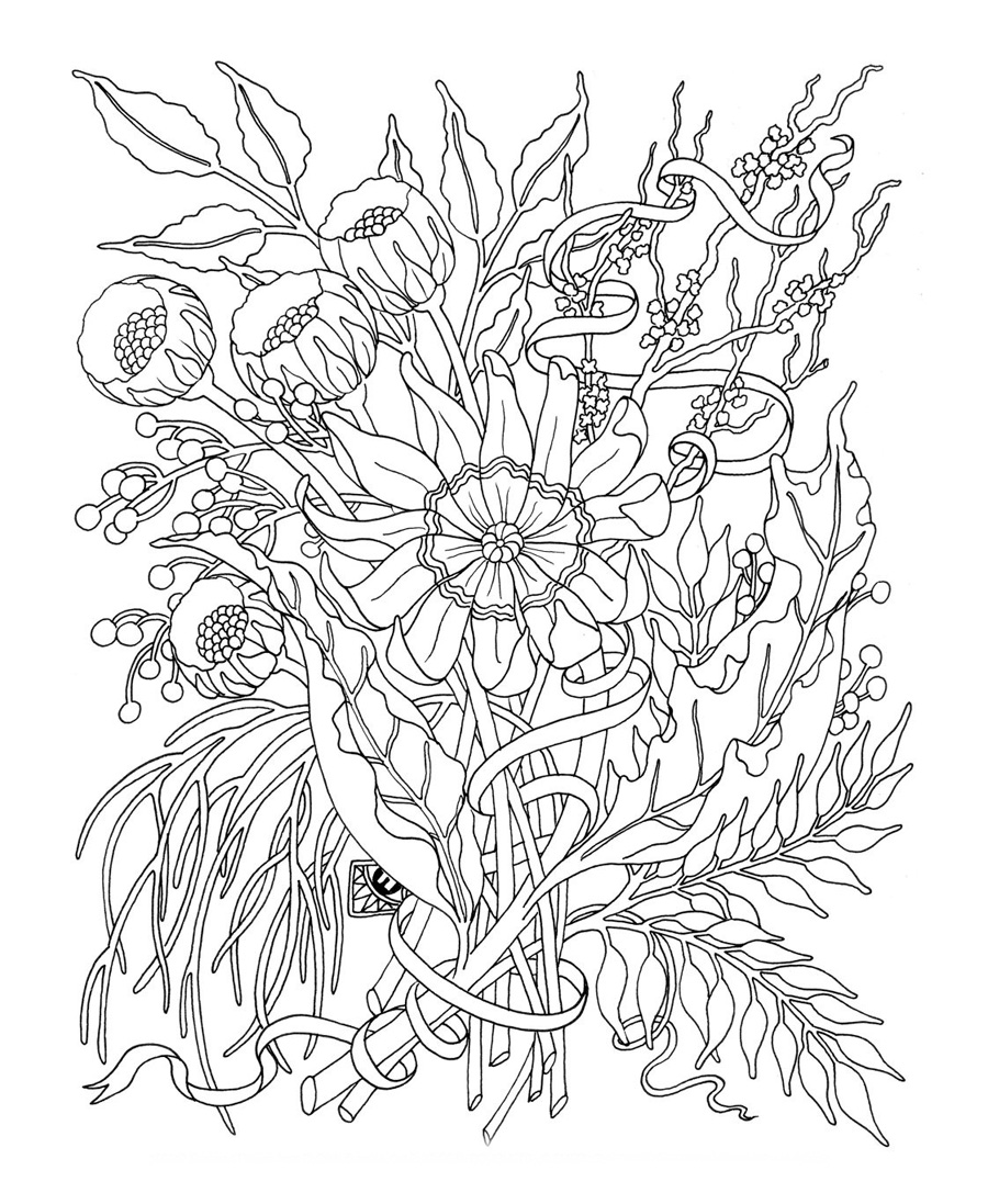 900x1097 Flower Coloring Pages For Adults