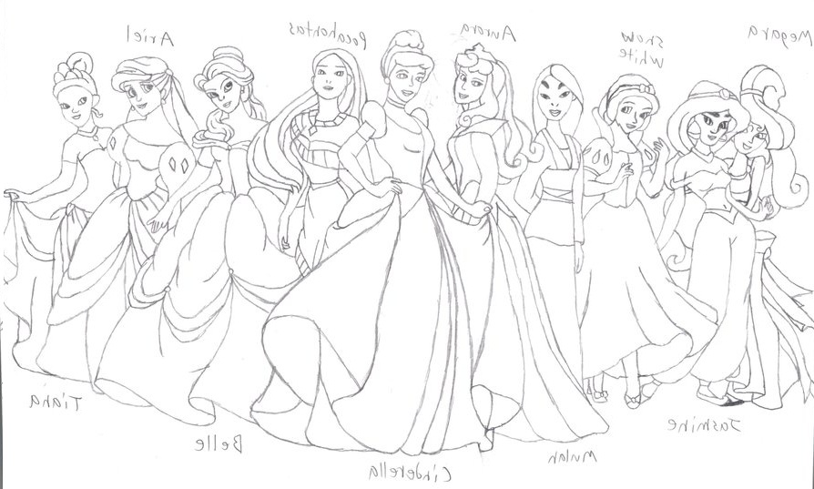 894x537 Printable Disney Princess Group Coloring Pages For Kids
