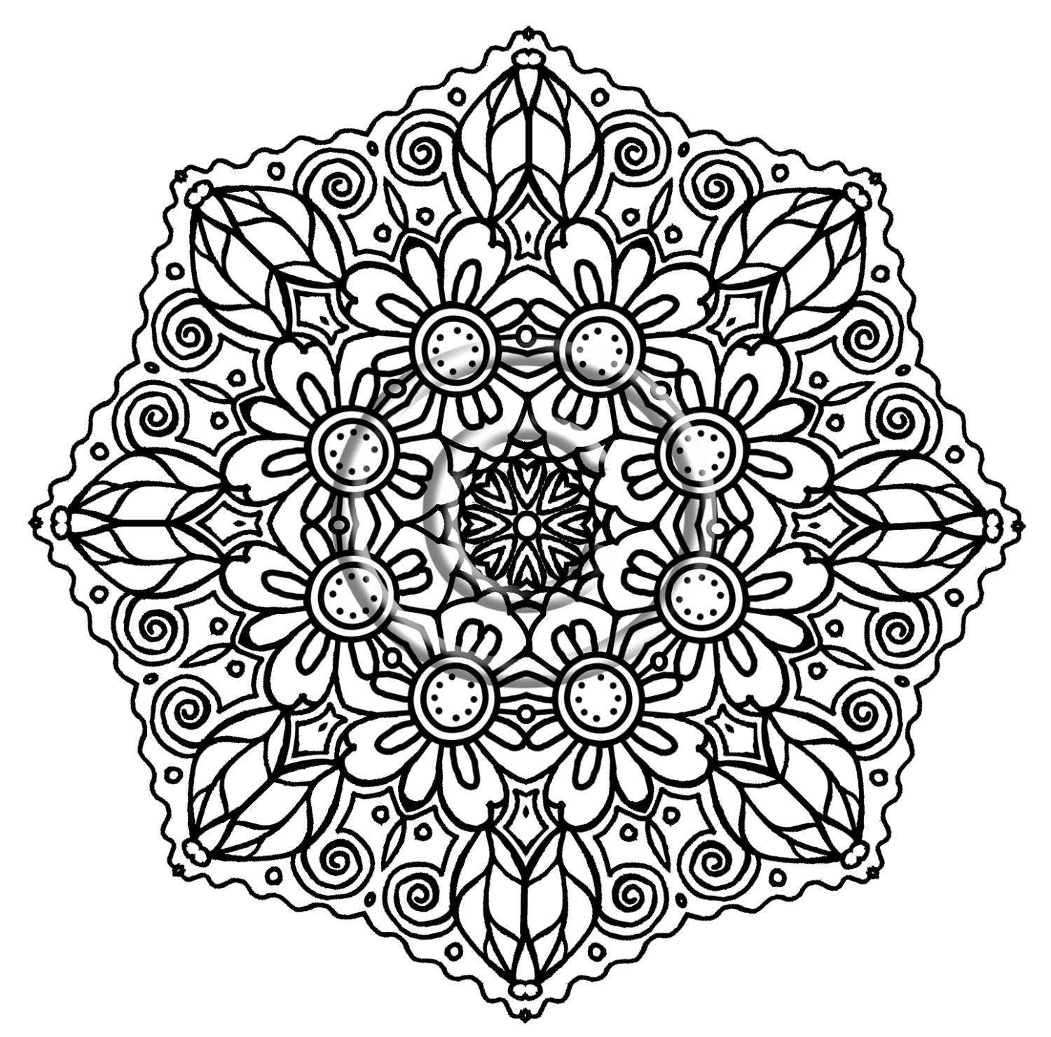 1500x1481 Flower Mandala Coloring Pages