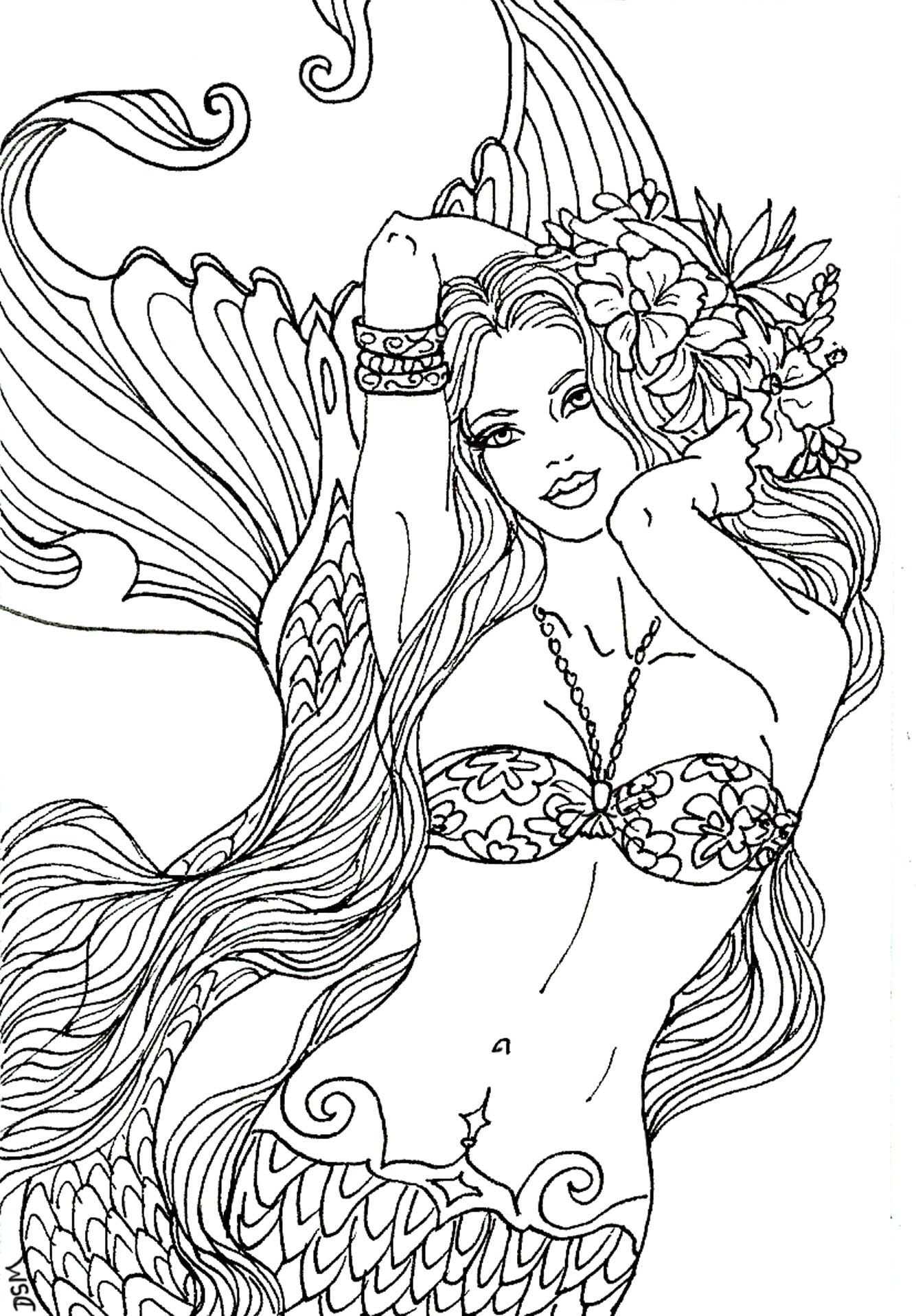 1334x1917 Realistic Mermaid Coloring Pages M Line Games Barbie Tail