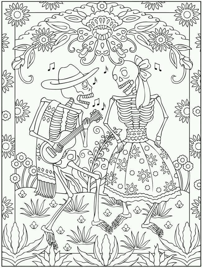 650x865 Dia De Los Muertos Couple Coloring Pages