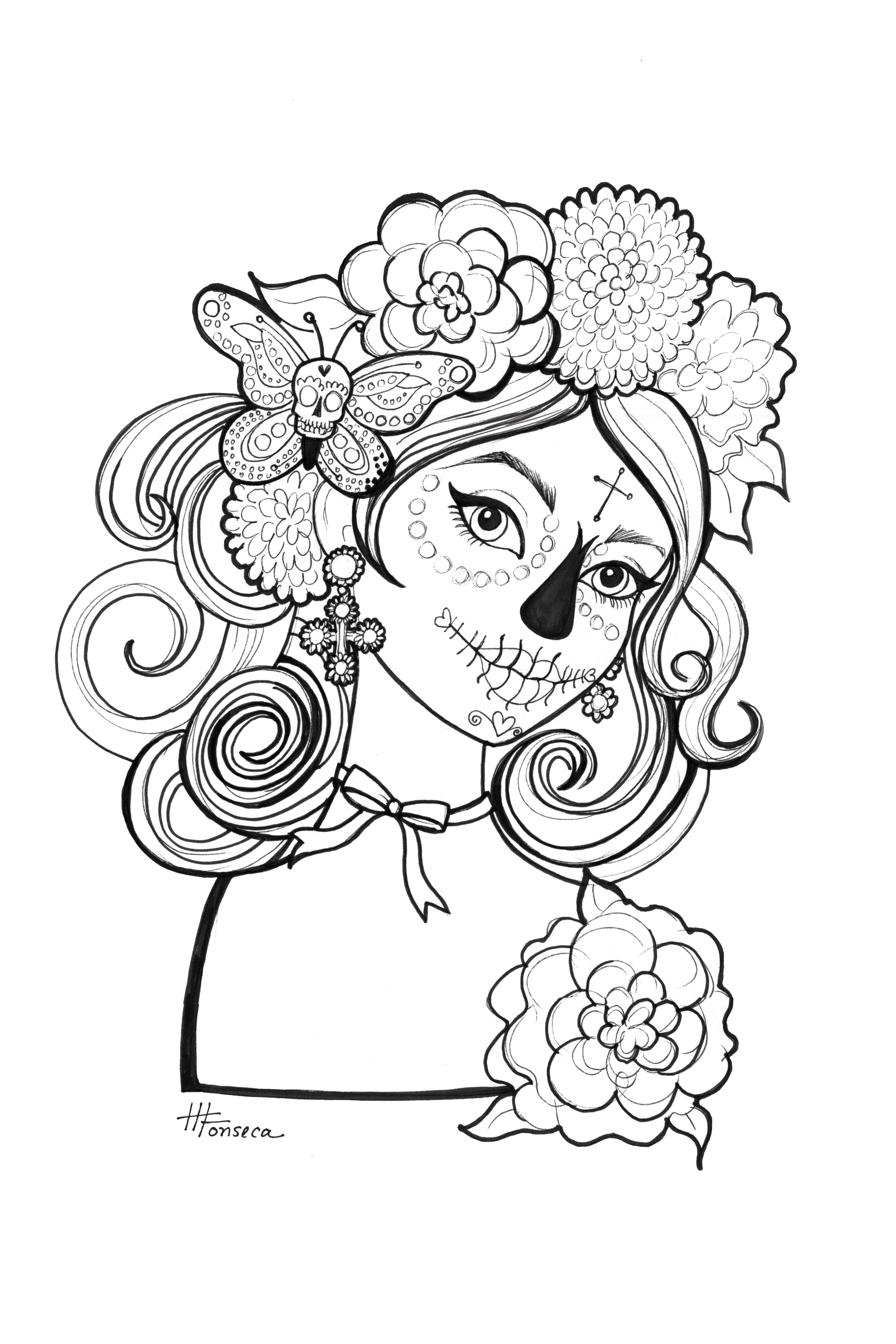 3600x5400 Here Is One Of Three Day Of The Dead Coloring Pages For You