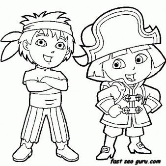 338x338 Printable Dora The Explorer And Diego Dressed As Pirate Coloring