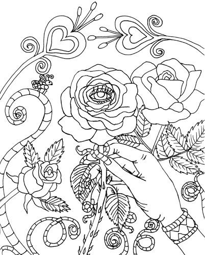 402x500 Malocchio Evil Eye Rose Coloring Page Digital Coloring Book Page