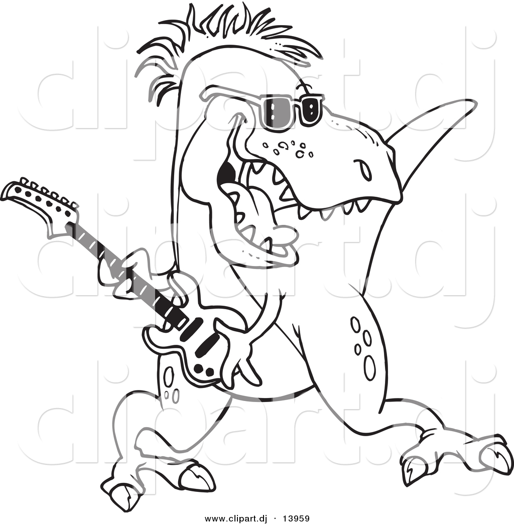 1024x1044 Cartoon Vector Clipart Of A T Rex Dinosaur Playing Guitar